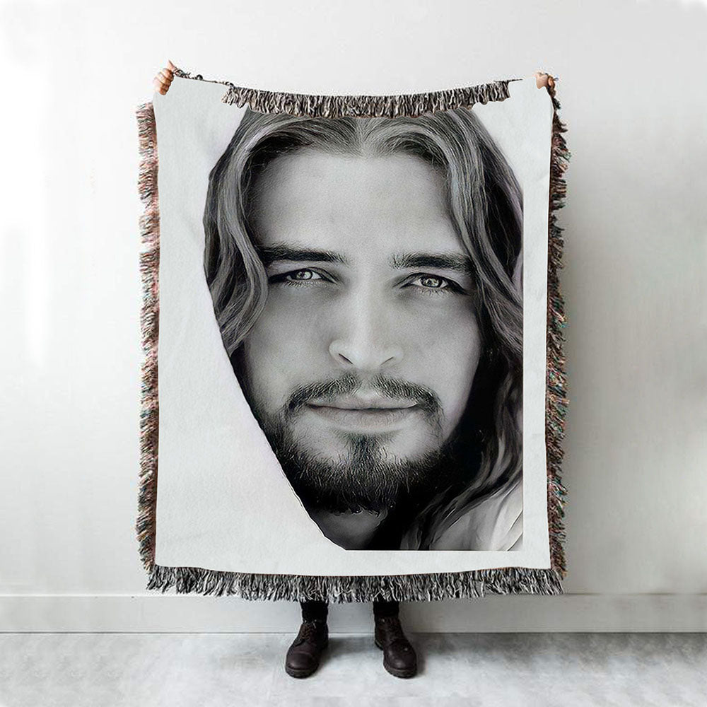 White Jesus Christ Portrait - Jesus Picture - Face Of Jesus Woven Throw Blanket - Christian Wall Woven Blanket - Religious Woven Blanket Prints