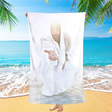 White Jesus Picture - Christian Beach Towel - Jesus Beach Towel