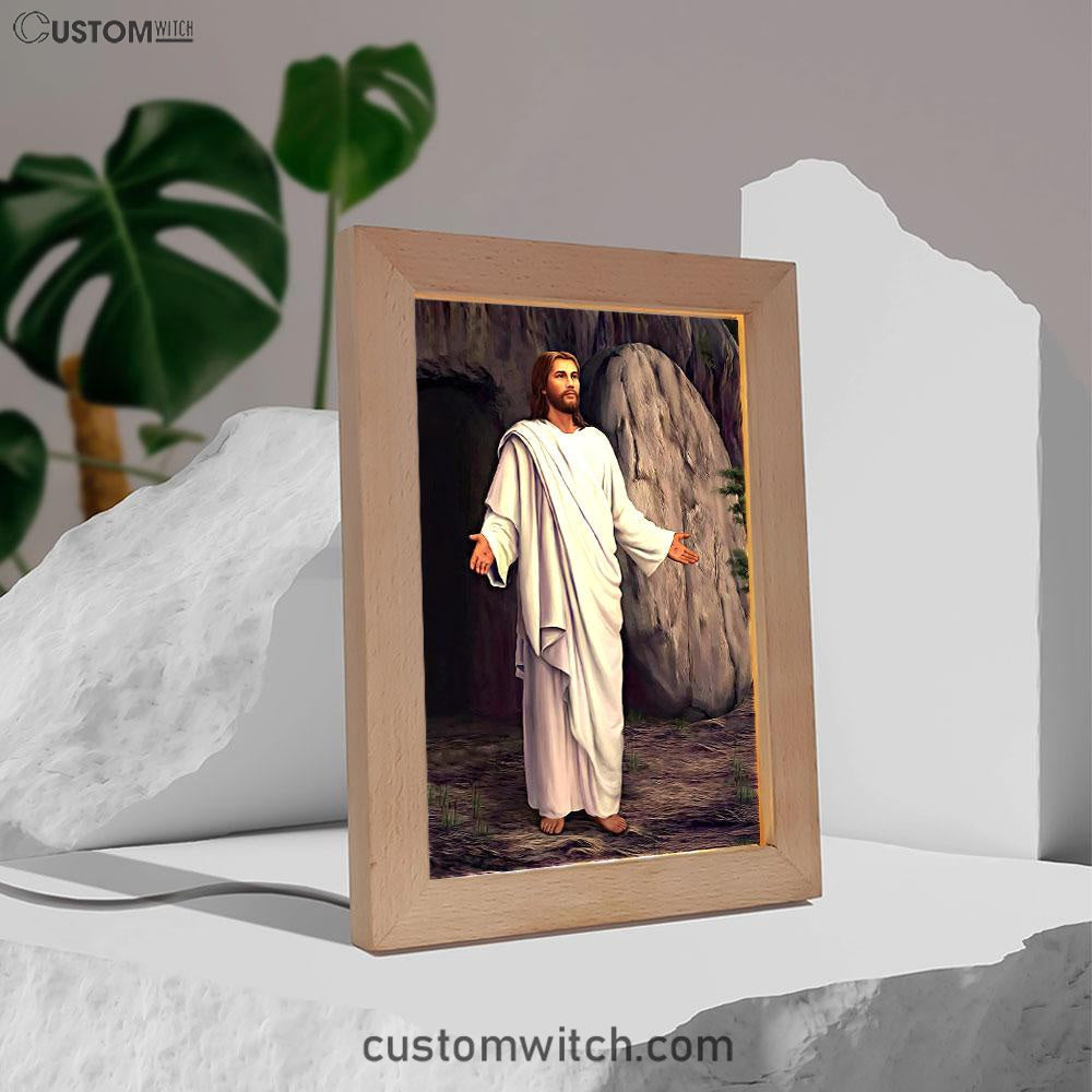 White Jesus Picture 6 - He Is Risen Frame Lamp - Jesus Frame Lamp Art - Christian Art - Jesus Decor