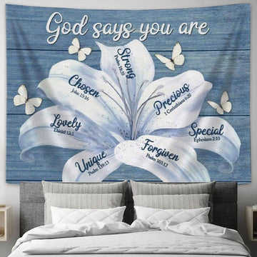 White Lily - God Says You Are Christian Tapestry Wall Art Print - Christian Wall Decor