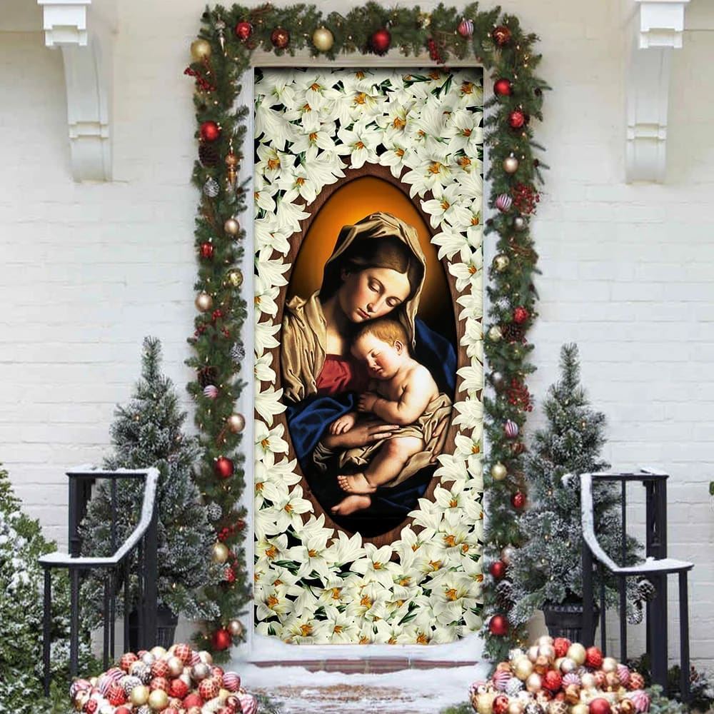 White Lily Of The Blessed Trinity Door Cover, Christian Door Decor, Door Christian Church, Christian Door Plaques