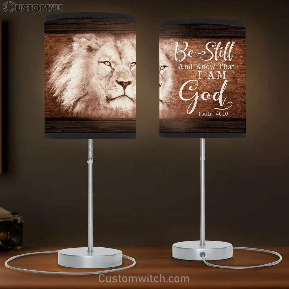 White Lion Be Still And Know That I Am God Table Lamp Art - Bible Verse Lamp Gift - Christian Bedroom Decor