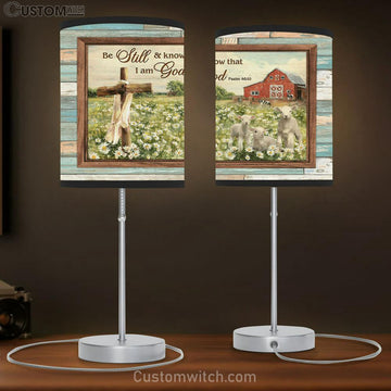 White Sheep Daisy Field Be Still And Know That I Am God Table Lamp Art - Bible Verse Lamp Gift - Christian Bedroom Decor