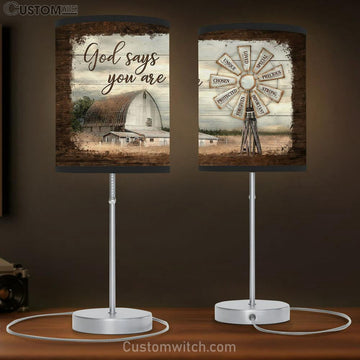 Windmill Rustic Barn God Says You Are Table Lamp Art - Bible Verse Lamp Gift - Christian Bedroom Decor