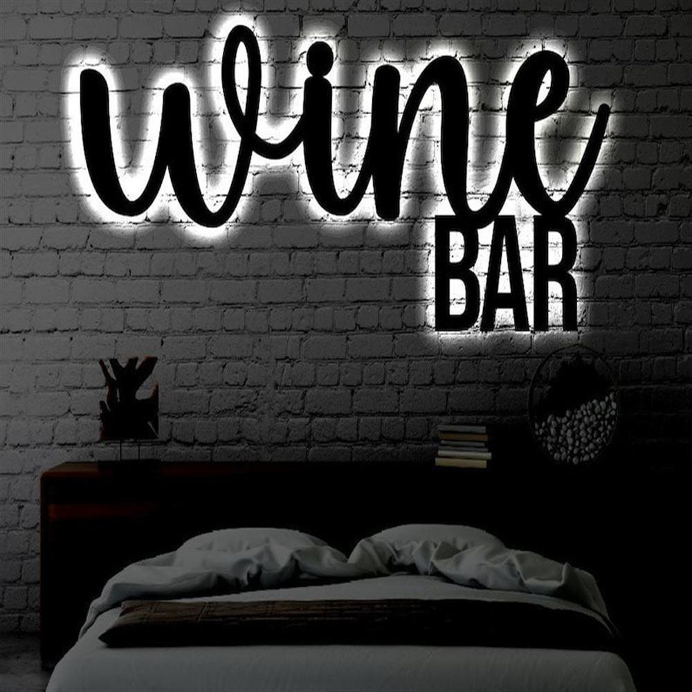 Wine Bar Led Metal Art Sign, Light Up Wine Bar Metal Sign, Anniversary Gift, Home Decor Sign, Outdoor Sign, Wall Hanging Art