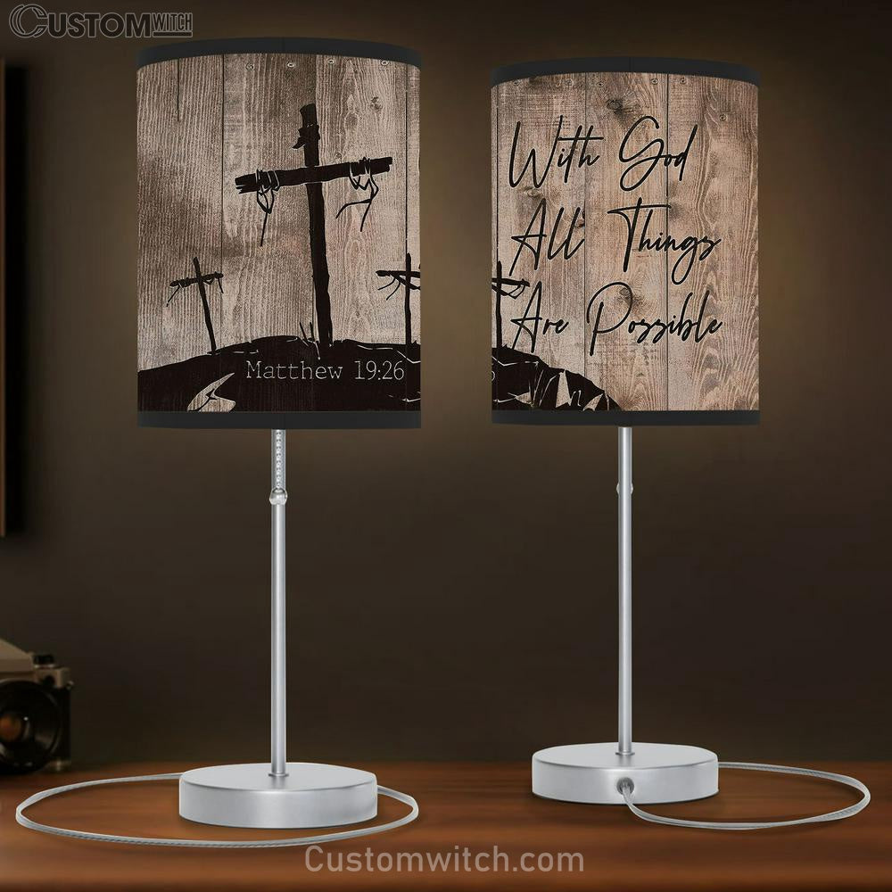 With God All Things Are Possible 3 Wooden Crosses Table Lamp Gift - Bible Verse Table Lamp - Religious Bedroom Decor
