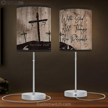With God All Things Are Possible 3 Wooden Crosses Table Lamp Gift - Bible Verse Table Lamp - Religious Bedroom Decor