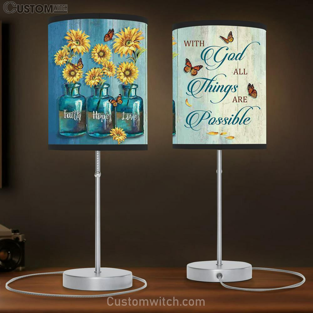 With God All Things Are Possible Table Lamp Gift - Faith Hope Love - Bible Verse Lamp Gift - Christian Home Decor