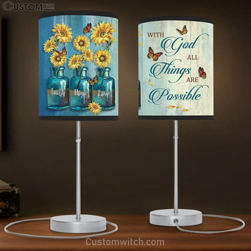 With God All Things Are Possible Table Lamp Gift - Faith Hope Love - Bible Verse Lamp Gift - Christian Home Decor