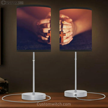 Woman Holding Rosary Praying Table Lamp Pictures - Faith Art - Christian Table Lamp Gift Decor