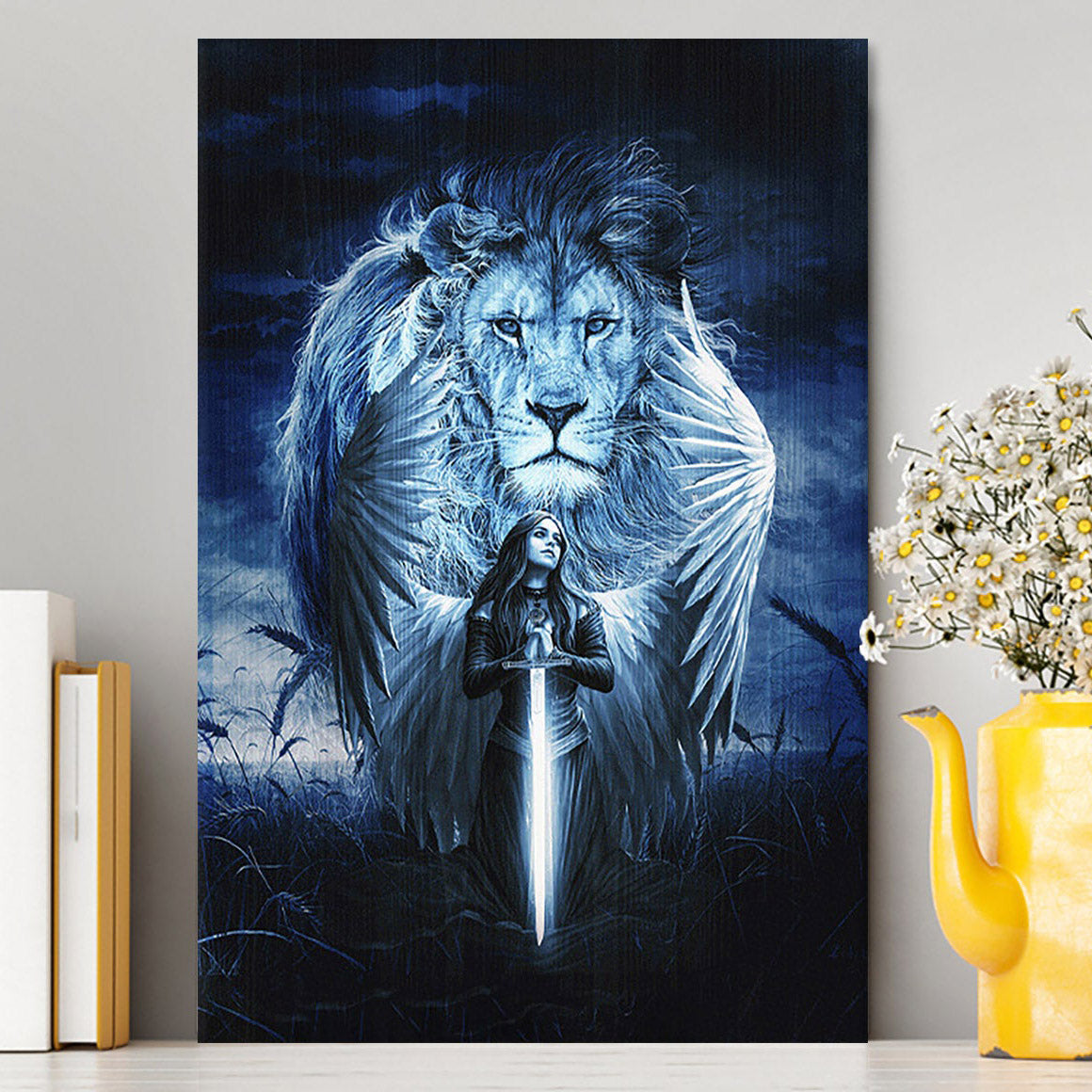 Woman Warrior Lion Of Judah Blue Night Canvas Print - Inspirational Canvas Art - Christian Wall Art Home Decor