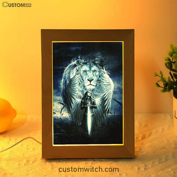 Woman Warrior Lion Of Judah Blue Night Frame Lamp Print - Inspirational Frame Lamp Art - Christian Art Home Decor