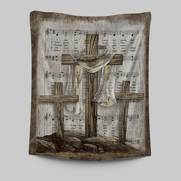 Wooden Cross Amazing Grace Lyrics Tapestry Art - Christian Art - Bible Verse Wall Art - Religious Home Decor