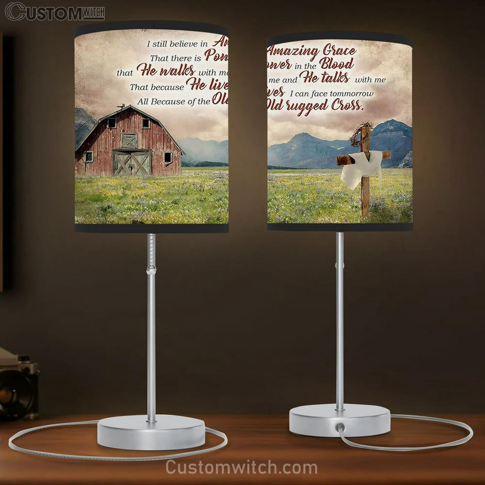 Wooden Cross Old Barn House I Still Believe Amazing Grace Table Lamp Art - Christian Scripture Table Lamp
