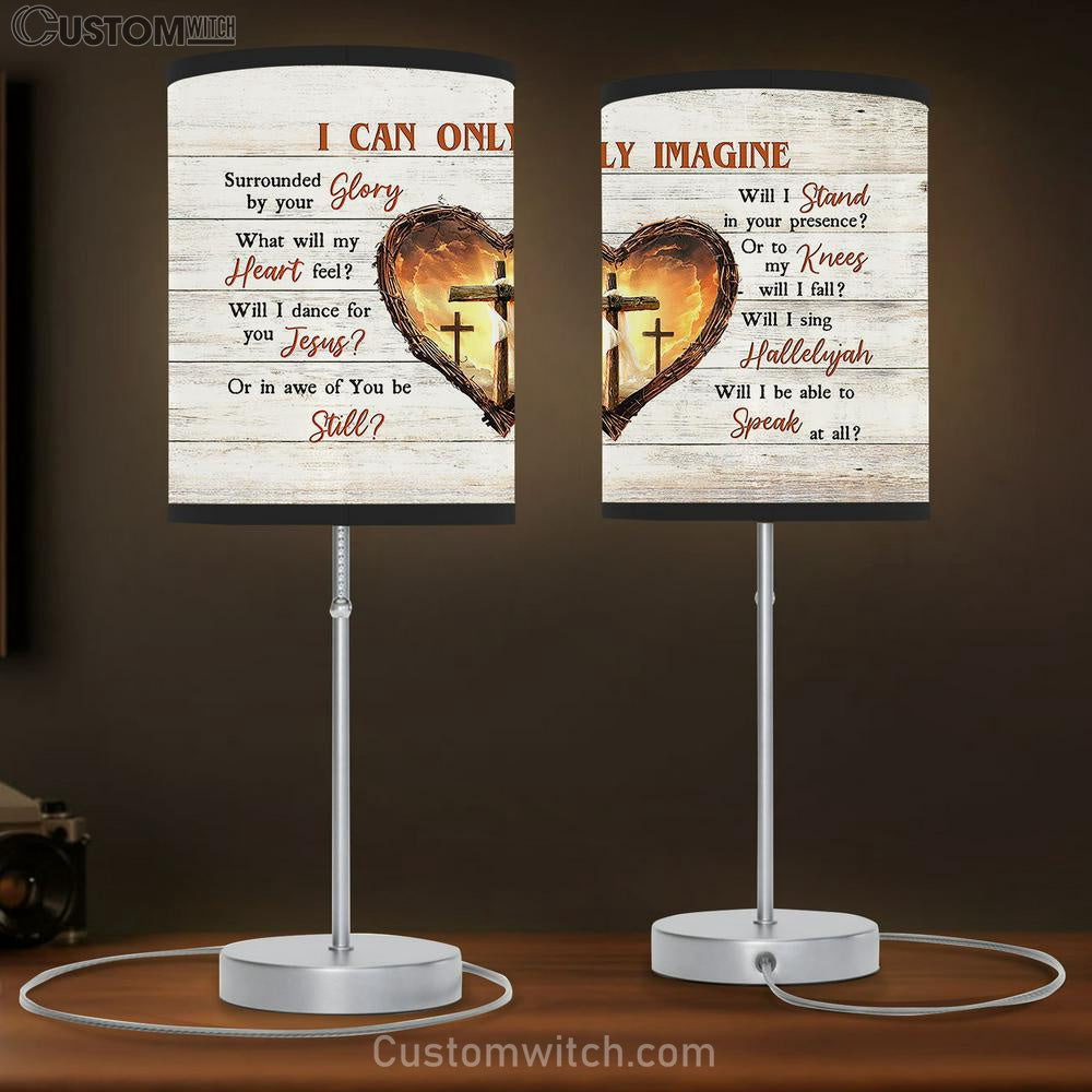 Wooden Cross Thorny Heart I Can Only Imagine Table Lamp Art - Bible Verse Lamp Gift - Christian Bedroom Decor