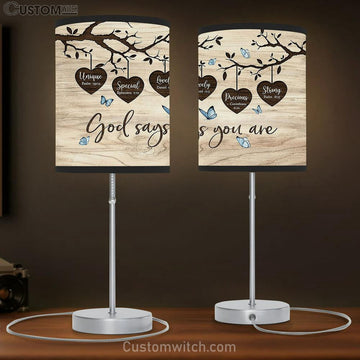 Wooden Heart Oldest Tree Blue Butterfly God Says You Are Unique Table Lamp Art - Bible Verse Lamp Gift - Christian Bedroom Decor