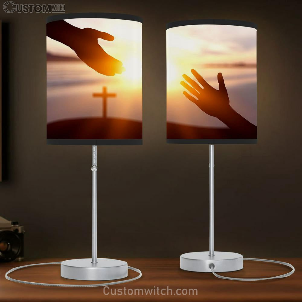 World Peace Day Concept Silhouette Jesus Reaching Out Hand Image Table Lamp Pictures - Faith Art - Christian Table Lamp Gift Decor