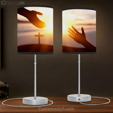 World Peace Day Concept Silhouette Jesus Reaching Out Hand Image Table Lamp Pictures - Faith Art - Christian Table Lamp Gift Decor