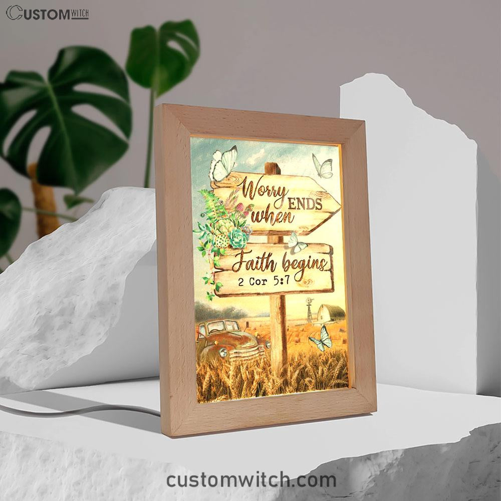 Worry Ends When Faith Begins Old Car Butterfly Countryside Frame Lamp Prints - Christian Decor - Bible Verse Wooden Lamp