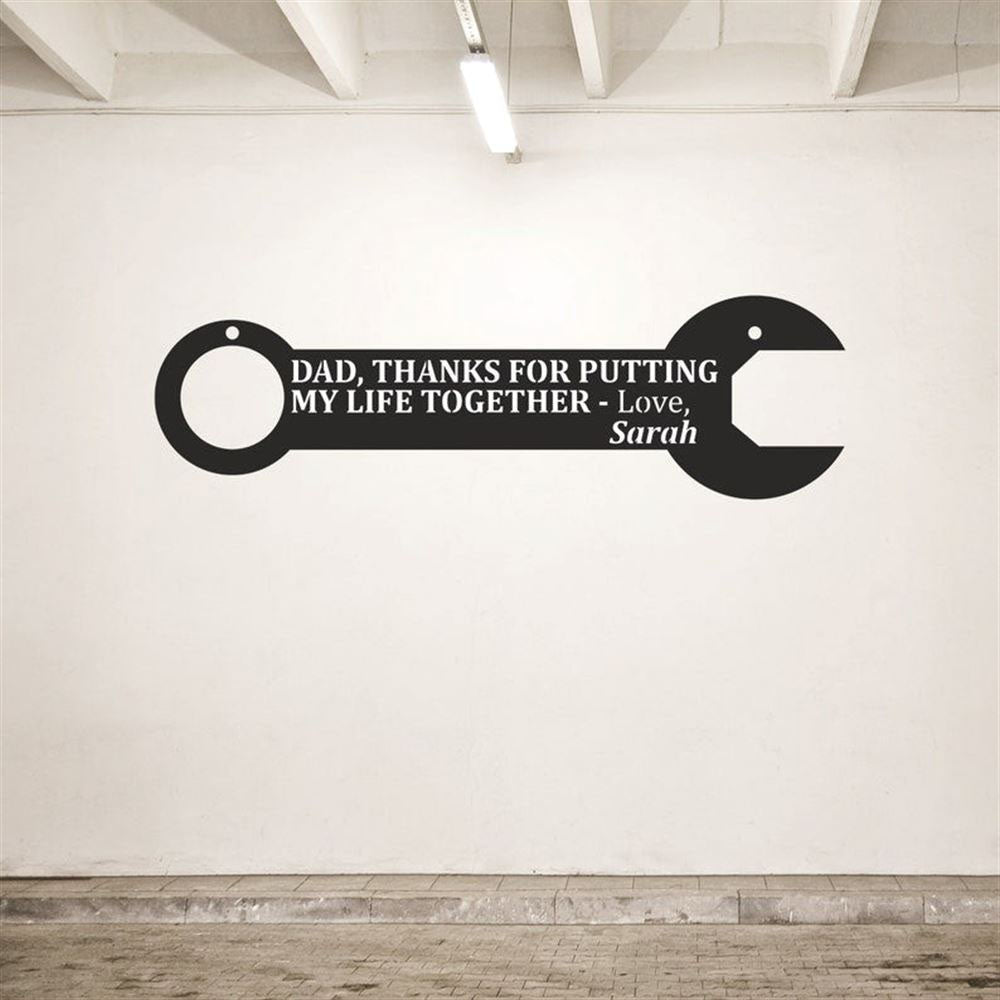 Wrench Shaped Fathers Day Gift, Metal Wall Art Sign, Custom Hanging Decor For Dad, From Daughter To Dad Garage