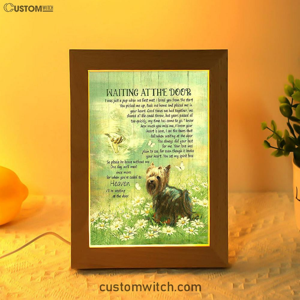 Yorkshire Terrier Dog Waiting At The Door Frame Lamp - Jesus Christ Hand Daisy Field Frame Lamp Decor - Christian Art - Gift For Dog Lover