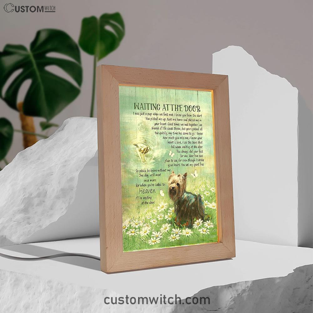 Yorkshire Terrier Dog Waiting At The Door Frame Lamp - Jesus Christ Hand Daisy Field Frame Lamp Decor - Christian Art - Gift For Dog Lover
