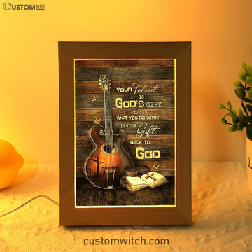 Your Talent Is God&#39;s Gift To You Guitar Bible Butterfly Frame Lamp Art - Christian Night Light - Bible Verse Wooden Lamp