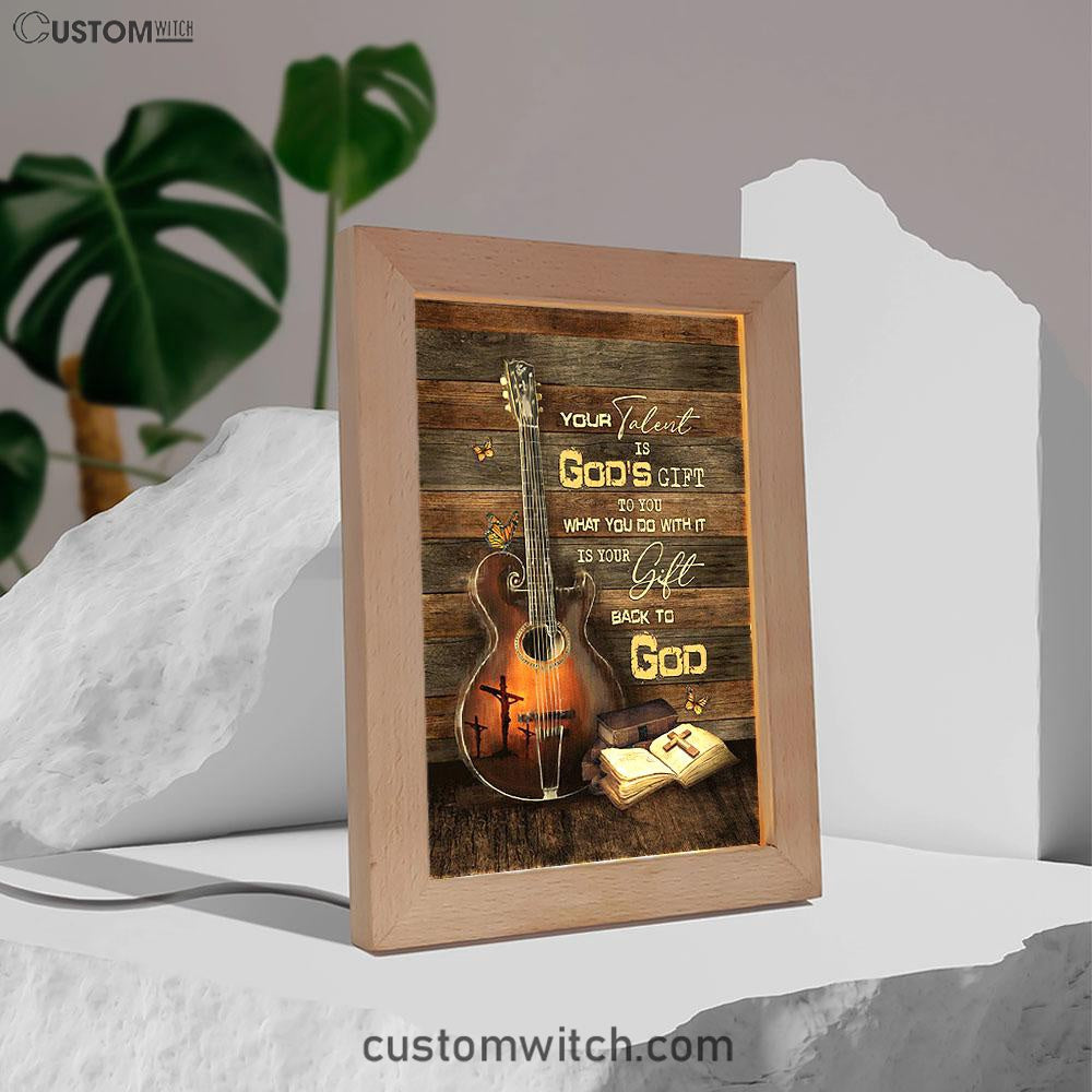 Your Talent Is God&#39;s Gift To You Guitar Bible Butterfly Frame Lamp Art - Christian Night Light - Bible Verse Wooden Lamp