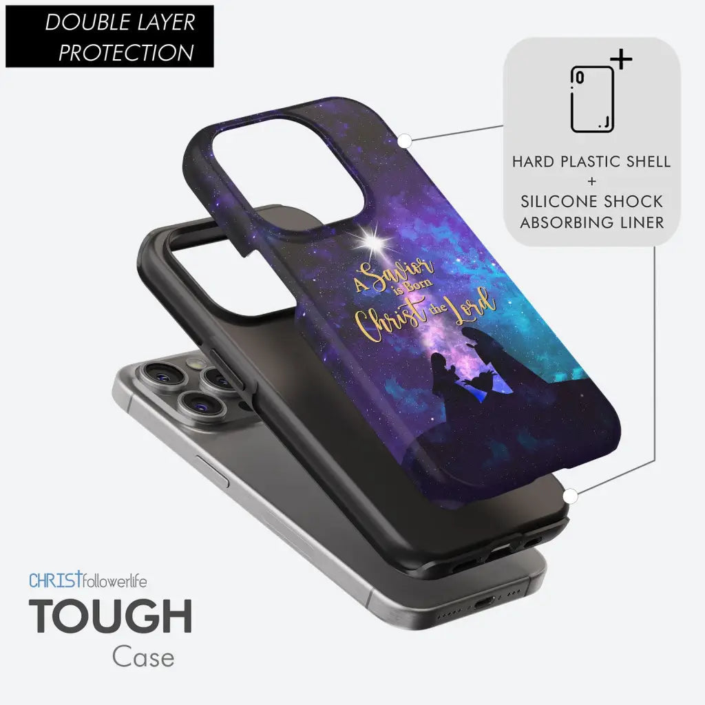 A Savior is born Christ the Lord, Christian Christmas phone case