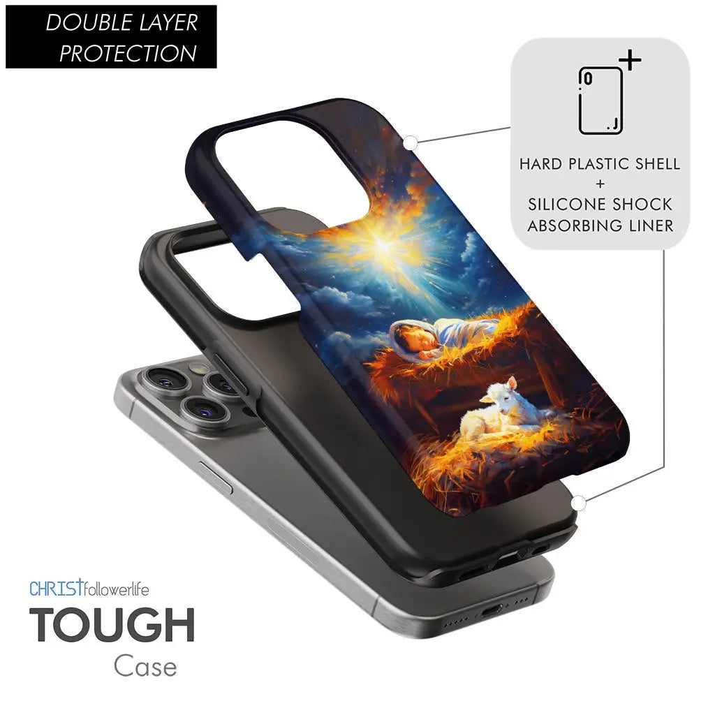 Baby Jesus With A Lamb, Baby Jesus In The Manger, Phone Case