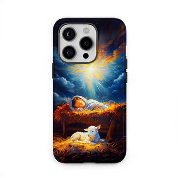 Baby Jesus With A Lamb, Baby Jesus In The Manger, Phone Case