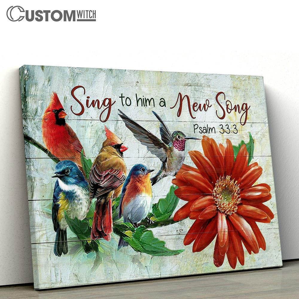 birds Red flower Sing to him a new song Canvas Wall Art - Bible Verse Canvas - Religious Prints