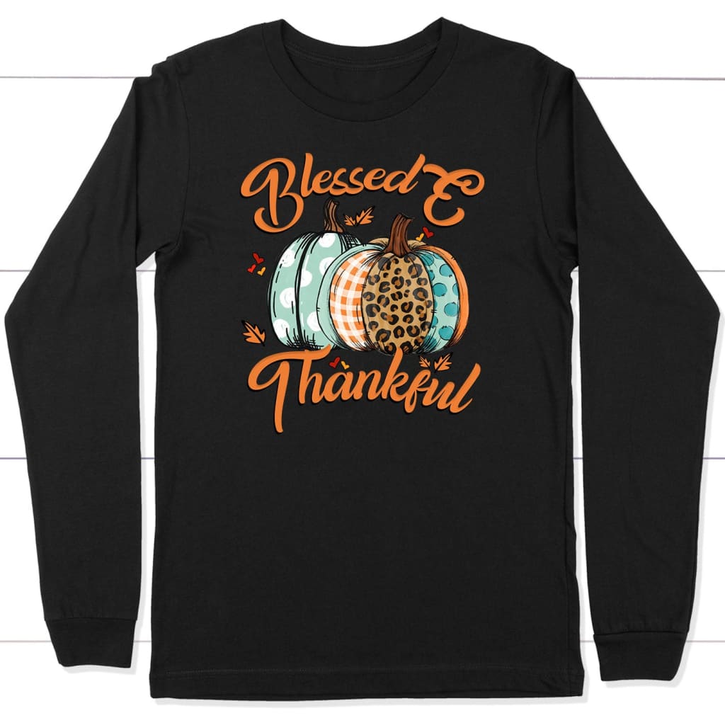 Blessed And Thankful Leopard Pumpkin Long Sleeve Shirt