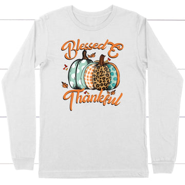 Blessed And Thankful Leopard Pumpkin Long Sleeve Shirt