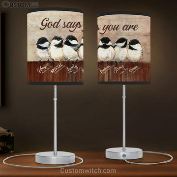capped chickadee God says you are Table Lamp Gift - Bible Verse Table Lamp - Religious Bedroom Decor