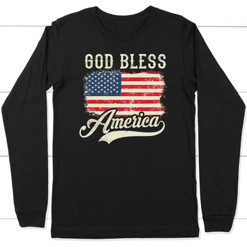 God Bless America, American Flag, Christian Patriotic Long Sleeve Shirt