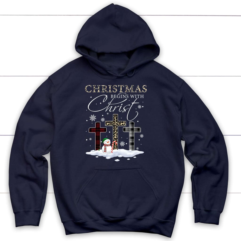 Christmas Begins With Christ, Crosses, Snowman, Christmas Hoodie