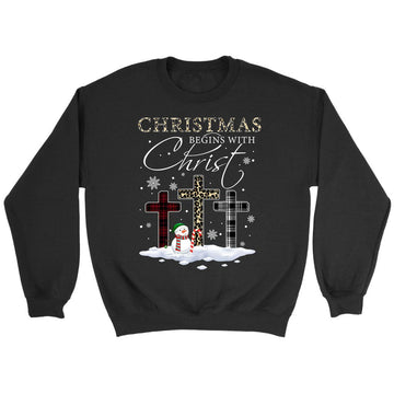 Christmas Begins With Christ, Crosses, Snowman, Christmas Sweatshirt