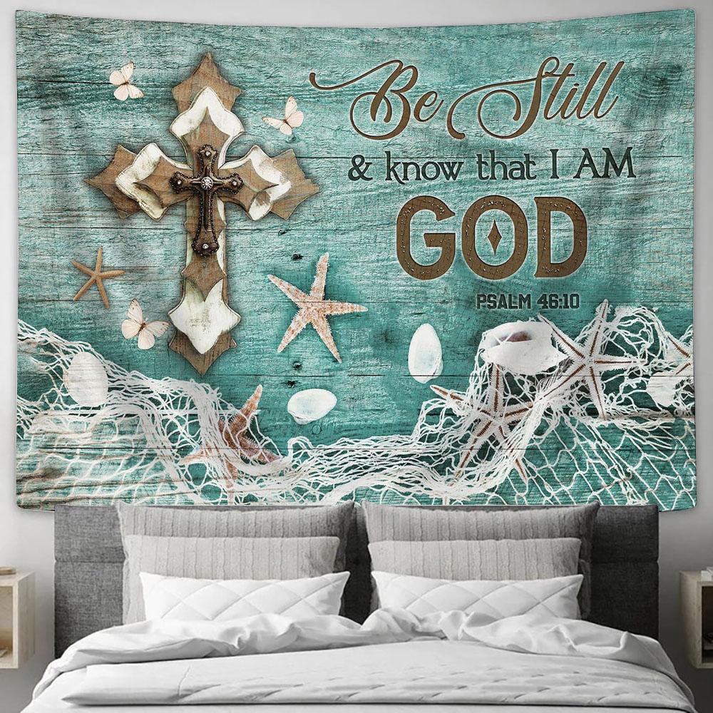 cross Butterfly Be still and know that I am God Tapestry Wall Art - Bible Verse Tapestry - Religious Tapestry Wall Hanging