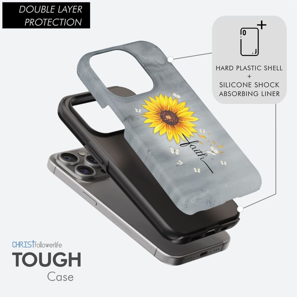 Faith Cross, Butterflies Sunflower, Christian Phone Case