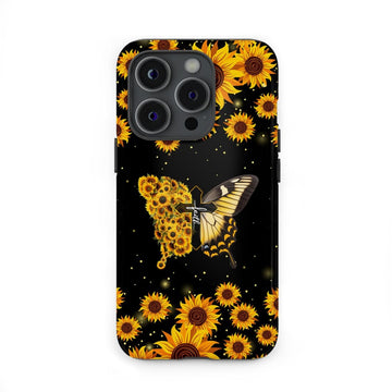 Faith Cross, Butterfly Sunflower, Christian Phone Case