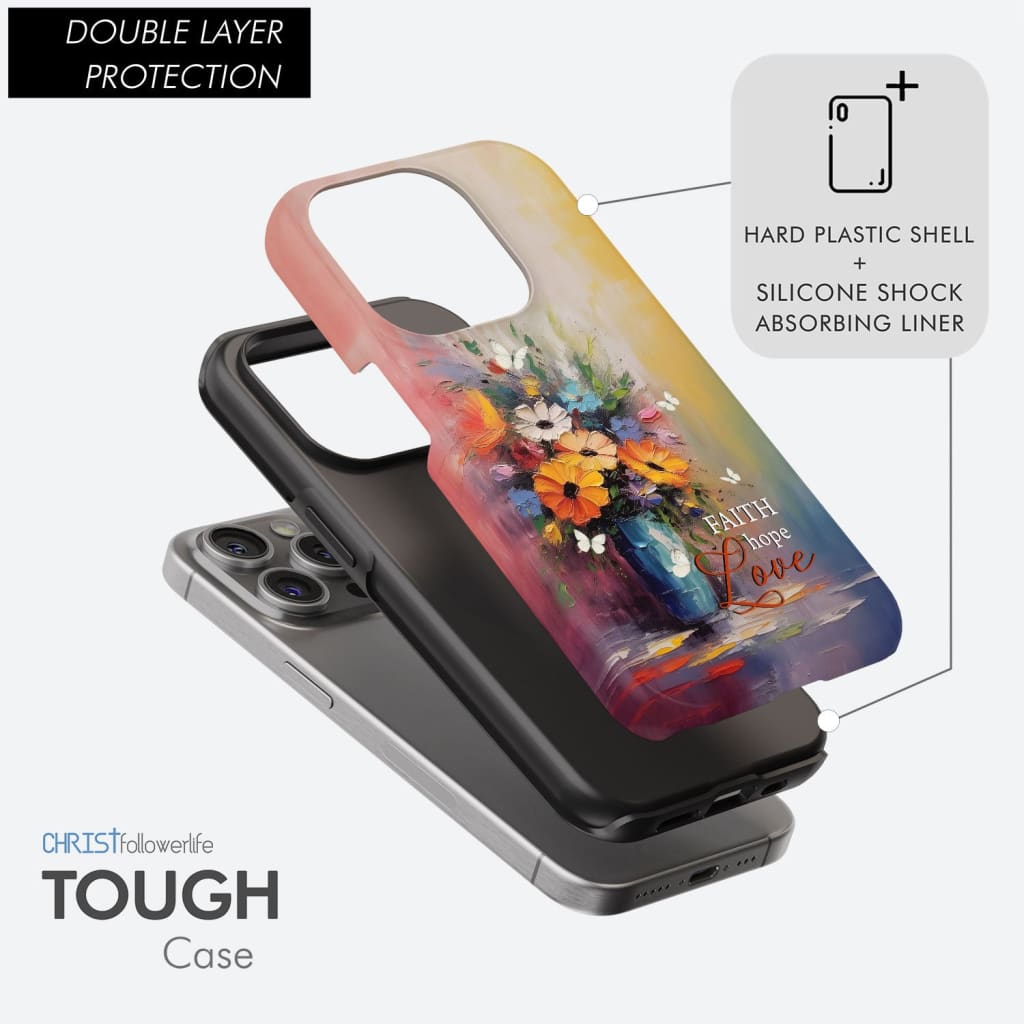 Faith Hope Love, Butterfly, Vase With Flowers, Phone Case