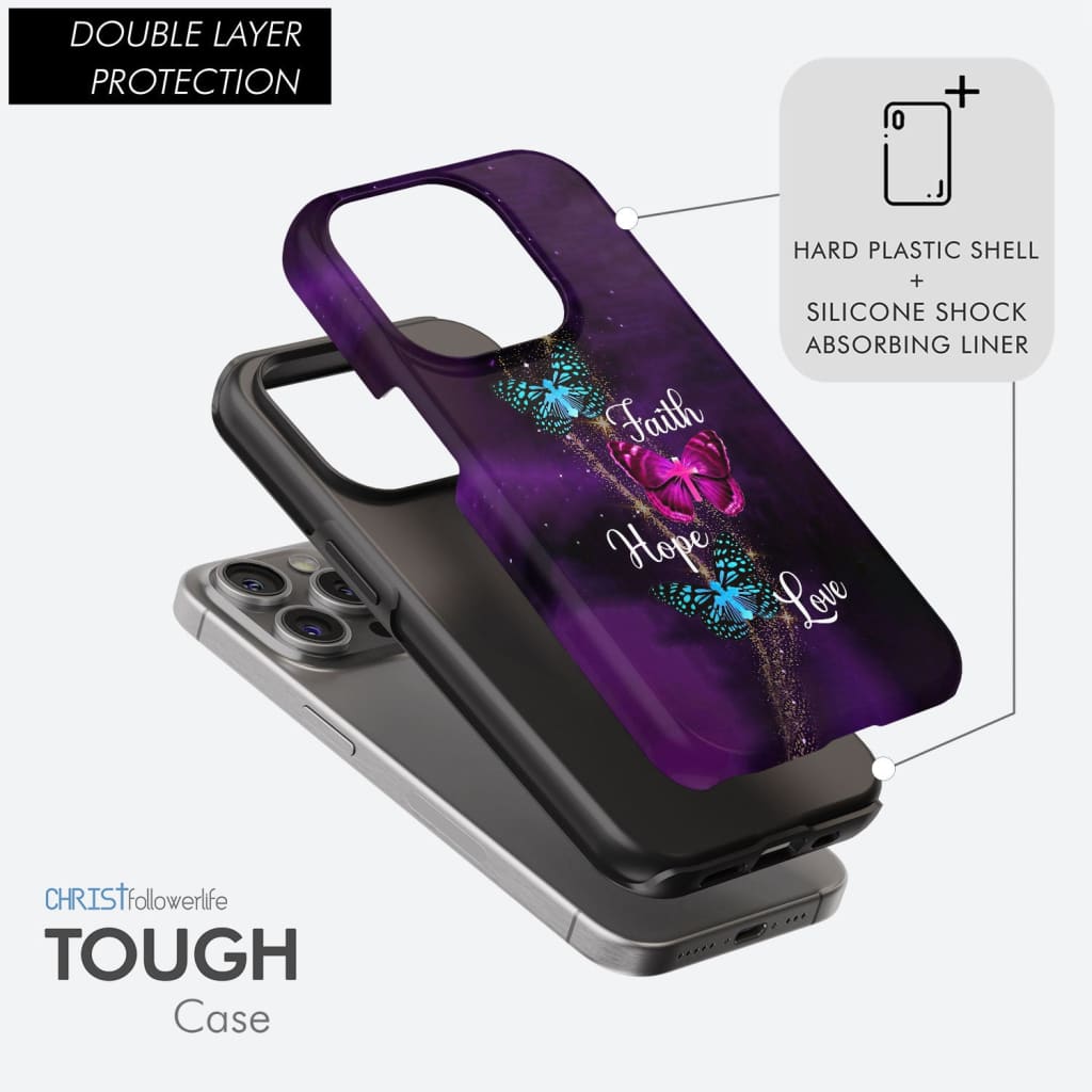 Faith Hope Love Butterfly with Cross Christian phone case