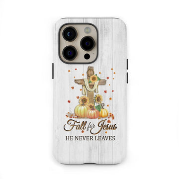 Fall for Jesus he never leaves cross pumpkin Thanksgiving phone case