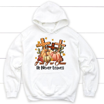 Fall for Jesus He Never Leaves Pumpkin Cross Hoodie