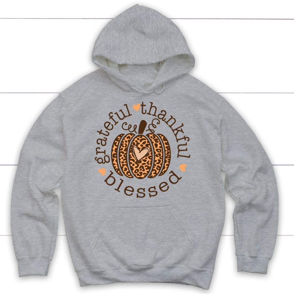 Grateful Thankful Blessed Leopard Pumpkin Hoodie