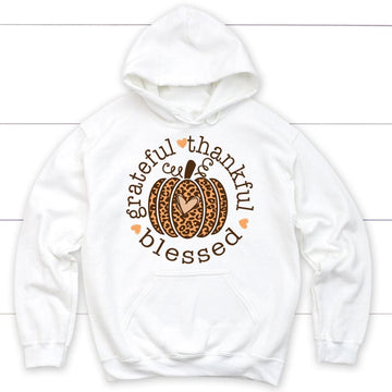 Grateful Thankful Blessed Leopard Pumpkin Hoodie