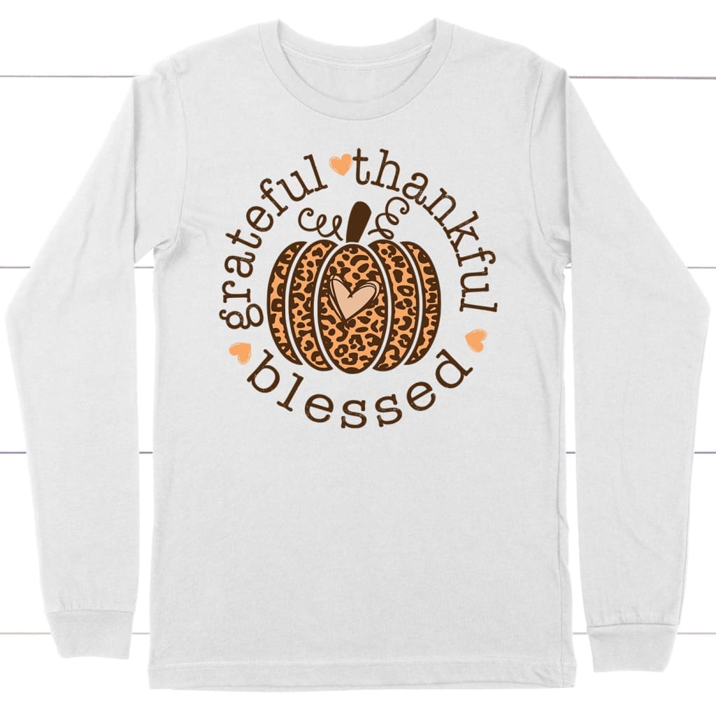 Grateful Thankful Blessed Leopard Pumpkin Long Sleeve Shirt