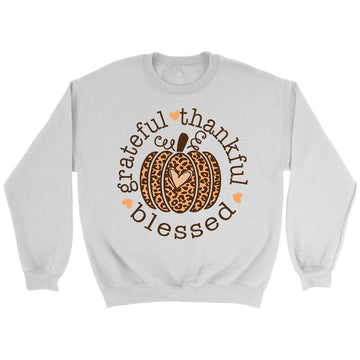 Grateful Thankful Blessed Leopard Pumpkin Sweatshirt
