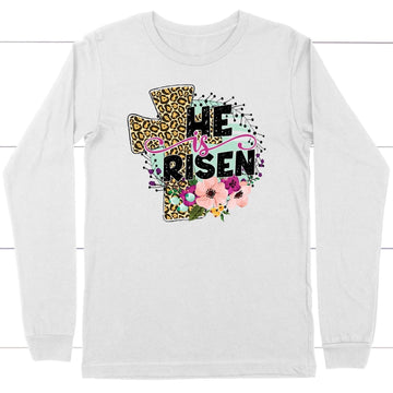He Is Risen, Leopard Cross, Long Sleeve Shirt